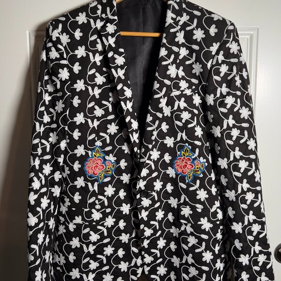 ASOS Brocade with Floral and Bird Embroidery Double Breasted Jacket Men's 40R - Picture 1 of 10